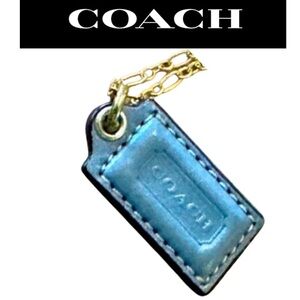 COACH Blue Leather Hang Tag on 18K/0.925 Necklace, EUC